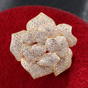 Pins Brooches Cubic Zirconia Micro Pave Camellia Flower Broach Luxury Crystal Floral Pin for Women Accessory 221128