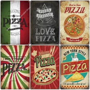 Pizza Pizza Poster Poster Vintage Sign Tin Sign Decorativo Placa de parede Cozinha Acess￳rios de decora￧￣o de metal de metal 20cmx30cm woo