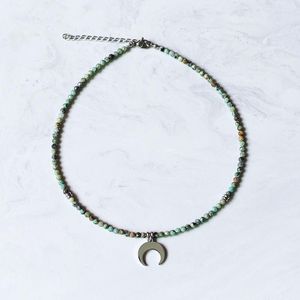 Choker Retro Charm Natural Africa Turquoise Black Agate Moonstone P￤rlad krage H￶gkvalitativt rostfritt st￥l M￥nh￤nge smycken