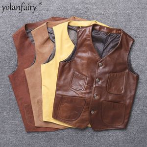 Men's Vests Real Leather Pure Cowhide SheepSkin Jackets Vintage Autumn Motocycle Jacket 4XL Jaqueta FCY 221128