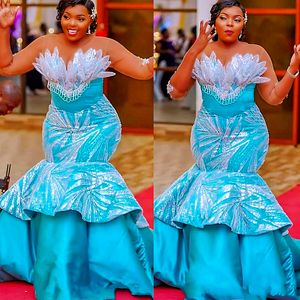 2022 Arabski Aso Ebi Ebi Blue Mermaid Dresses Cequined Lace Sexy Even Even Formal Party Drugi przyjęcie urodzinowe suknie zaręczynowe sukienka ZJ154