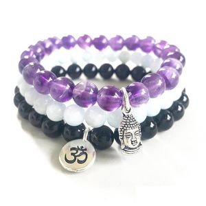 Beaded Deisgn Natural Aquamarine Braceelt Top Grade Black Tourmaline om Armband Trendy Amethyst Buddha Charm Drop Delivery Dhgarden Dhjbf