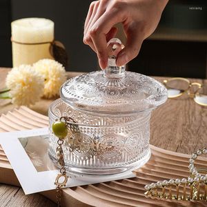 Storage Bottles Retro Embossed Cosmetic Containers European Modern Relief Craft Transparent Glass Jars Three Layers Cereal Dispenser Home