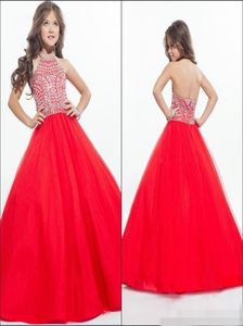 Wholesale Ritzee Crystals Girls Pageant Dresses for Kid ALine Halter Beaded Backless Sweet Girls Gowns for Party Communion Gown6750072