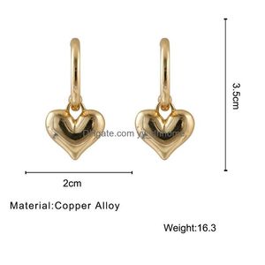 Dangle żyrandol Big Gold Kolor Heart Drop Kolczyki dla kobiet błyszcząca modna biżuteria