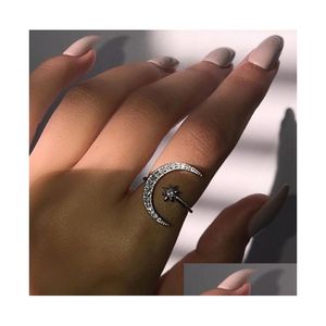 Bandringen Fashion Moon en Star Finger Rings Creative Opening Ring God Sier For Women Girl Engagement Wedding Gift Druppel Delivering Jood Dh4dh