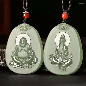 Anhänger Halsketten Natürliche A Hetian Jade Buddha Guan Yin Grün Einzigartiges Design Jadeit Halskette Männer Schmuck Frauen Anhänger