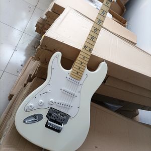 Left Hand 6 Strings White Electric Guitar with Star Inlay Floyd Rose Maple Fretboard Customizable