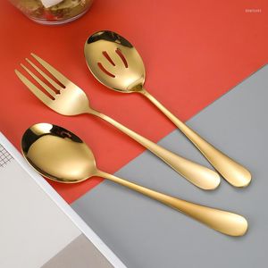 Dinnerware Sets Golden Buffet Serving Spoon Fork Stainless Steel Cutlery Set Restaurant Tableware Home Tablespoons Colander Kitchen Utensils