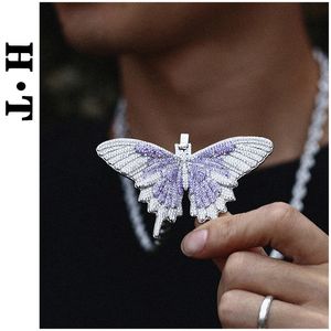 New Hip hop CZ Butterfly Pendant Necklace for Men Vintage Titanium Steel Wedding Necklace Choker Jewelry Accessories