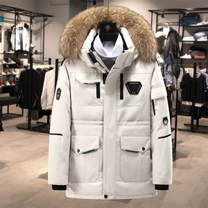 Herren Westen Winter Daunenjacke Warme wasserdichte Kapuze Weiße Ente Mode Parka Abnehmbarer Pelzkragen 221129