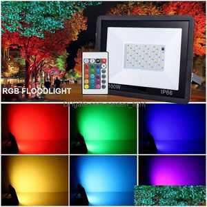 Floodlights Rgb Led Floodlight 20W 30W 50W 100W 220V 110V Flood Light Outdoor Wall Washer Lamp Reflector Ip66 Waterproof Garden Ligh Dhn5H