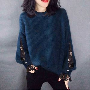 Damenpullover 2021 Patchwork Fake Zwei Damenpullover Winterkleidung Lose Strickpullover Sueter Mujer Ohals Langarmpulloverjacke ZY5532 J220915