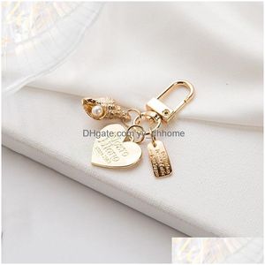 Key Rings Lovely Women Girls Heart Shell Pendant Key Chains Girl Holder Ring Car Letter Label Keychains Accessions Gift Drop Deliver Dhnre