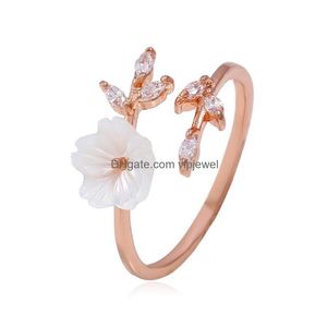 An￩is de banda Moda Lucky Branch Flor Ring Tamanho ajust￡vel Beautif Shape Gold/Sliver/Rose Gold Copper Rings For Mull Men Jewelry G Dhdvd