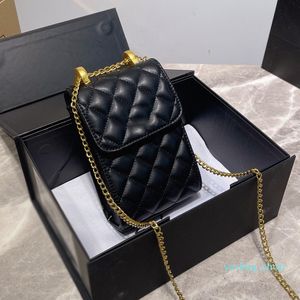 Mini borse per telefono con patta Ciondolo hardware in pelle tinta unita di alta qualità Catena in oro con diamanti trapuntata classica 88 Borsa Design di lusso da donna