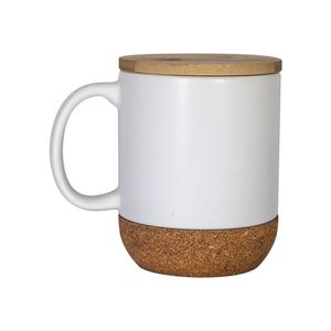 Tazza da caffè a sublimazione con coperchio in bambù Tazze in ceramica a trasferimento termico inferiore Tazza da acqua sublimata con manico A02 all'ingrosso