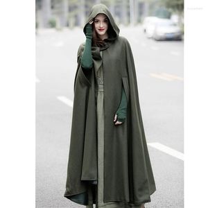 Trench da donna Cappotto da maxi mantello con poncho a mantella in misto lana con cappuccio da donna