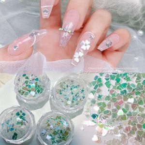 Nail Art Decorations 2 Boxes Lot Green Pink Series Mirror Reflective Flatback Sequins Rhinestones Star Moon Flower Jewelry DIY Manicure on Sale