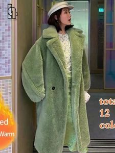 Mulher Sur Faux Luck A Winter Warm Warm Coat Long Coat Long Sleeve fêmea fêmea grossa ursinho de pelúcia casual solto de tamanho grande 221128