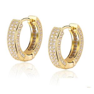 Hoop Huggie 18K Gold Plated Copper Zircon Hoop Earrings Men Women Hip Hop Jewelry Iced Out Stud Earings Bling Diamond Earring f￶r DHTSK