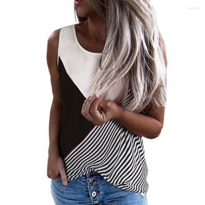 Kvinnors T-skjortor Sume T-shirts Vest Top Tees Women Shirt Ribbed Patchwork Randig Off Axla Tank Tops O Neck Casual Camisole