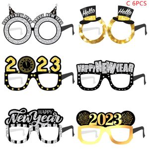 Decoração de festa de natal Ano Novo Papel Glasses Papai Noel, árvore de Natal 2023 Óculos da moldura Booth Props Ornament Navidad