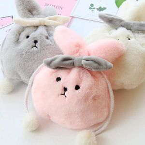 Storage Bags Cute Cartoon Plush Bag Bow Drawstring Pocket Rope Women Mini Sanitary Napkin Toiletry Travel Cosmetic