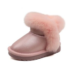 Stövlar vinterflickor läder prinsessan varm plysch bomull barn skor icke-halkmode småbarn baby 15-25 221129