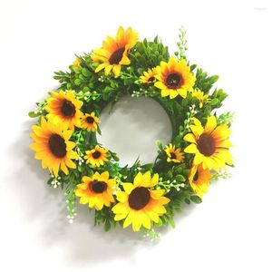 Decorative Flowers Spring Sunflower Artificial Wreaths 30cm Small Flower Garlands For Front Door Wall Decoration