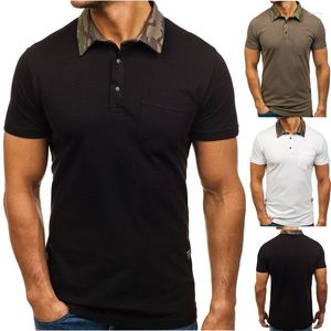 Herr t-skjortor toppsäljande produkt 2022 Summer Solid Color T-shirt kamouflage lapel casual kortärmad smala kläder