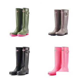 Stövlar Stövlar Regn Mid Calf Boot Insatt gummi Regnstövlar Dam Vattentät Knähöga Wellies Wellington Galoscher Grön Paris Drop Deliv Dht2D