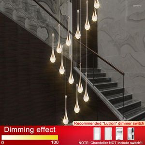 Chandeliers Water-drop Design Led Chandelier For Staircase Luxury Hallway Long Spiral Crystal Lamp Modern Home Decor Hanging Light Fixture