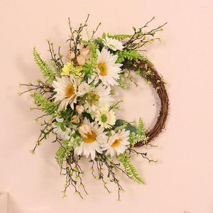 Decorative Flowers Artificial Flower Rose Sunflower Spring Wreath Green Fern Leaves Front Door Indoor Wall Decor Easter Home Christmas