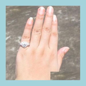 Pierścienie zespołowe luksusowe diamentowe mody w kształcie serca Women039s Pierścień Sier plastowane zaręczyny w całości i rozmiar detaliczny dostawa żydowca dhgarden dhhuc