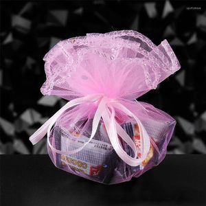 Gift Wrap 20/40pcs Organza Drawstring Bag Round Bottom Small Ribbon Net Yarn Candy Box Birthday Party Wedding Favors Packaging