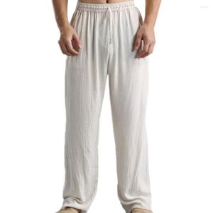 Men's Pants Men Cotton Linen Long Elastic Waist Loose Straight Trousers