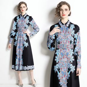 Kadın Butik Uzun Kollu Elbise 2023 Bahar Sonbahar Midi Elbise Üst düzey zarif bayan baskılı elbiseler ol tavşan elbiseler