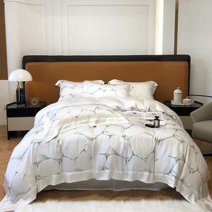寝具セット100ネイチャーリヨセルホワイトグレーの幾何学布団カバーセットセット最も柔らかい冷却ユーカリベッドシート枕カバーダブルクイーン221129