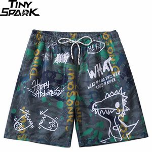 Męskie spodenki Hip Hop Streetwear HARAJUU GRAFFITI DINOSAUR LIST DIDRIDOWANY JOGGER 2022 MĘŻCZYZN SAT LETNE TROCKATY STATALNE T221129