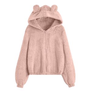 Women's Hoodies Sweatshirts Kawaii Women Harajuku Oversize Itself Hoody Bear Ears Warm Plush Pink Clothes Sudaderas 221128