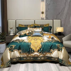 Bedding sets High Precision Vintage Brocade Egyptian Cotton Gold Embroidered Set Quilt Cover Bed Linen Bedspread Pillowcases 221129