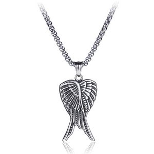 Angel Wing Pendant Necklaces Ancient Silver Stainless Steel Feather Necklace for Women Men Fashion Fine Jewelry