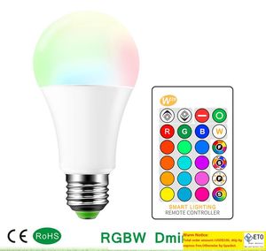 Dimmbare LED BuB22 E27 LED-Glühbirne, hohe Helligkeit, 980 lm, weiße RGB-Glühbirne, 220 / 270 Winkel, mit Fernbedienung