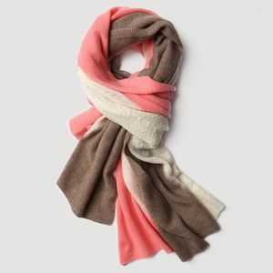 Sjaals gebreide pure natuurlijke kasjmier sjaal vrouwen luxe driekleurige gedraaide bloem winter sjaal pashmina warm dikker herfst