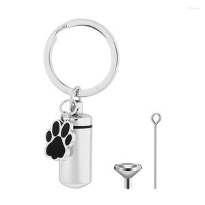 Keychains Urn Keychain Cremation Key Ring For Ashes Dog Pet Silver Tone Charms With Cylinder