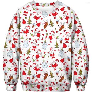 Herrtr￶jor Autumn Winter 3D Santa Claus Snowman tryckt jul rund hals l￥ng￤rmad tunn rolig nyhet par tr￶ja pollover