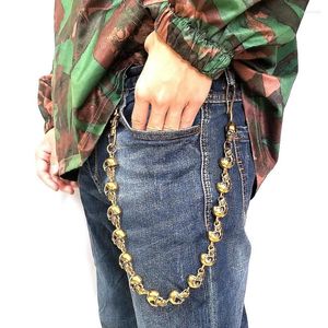 Cinture Cintura unisex a catena per jeans da motociclista con scheletro in teschio color oro in acciaio inossidabile 316L