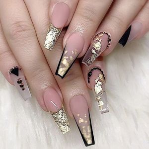 French Wearable Nails Wave Lines Detachable Press On Nails Art Diy Full Cover Glitter Finished Nail Simple Fashion Black White Fake Manicures