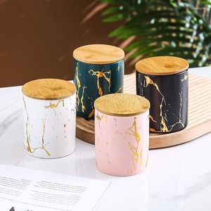 Storage Bottles Ceramic Sealed Marble Jar With Lid Kitchen Containers